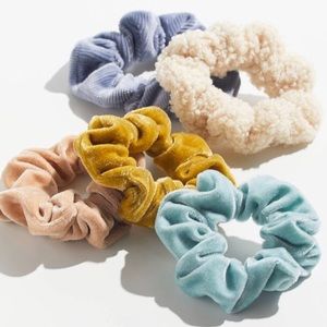 Five pack of velvet scrunchies